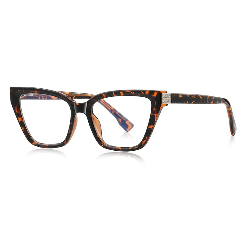 Rhinestone Hinge Cat Eye Blue Light Blocking Glasses in Amber Leopard Tortoiseshell