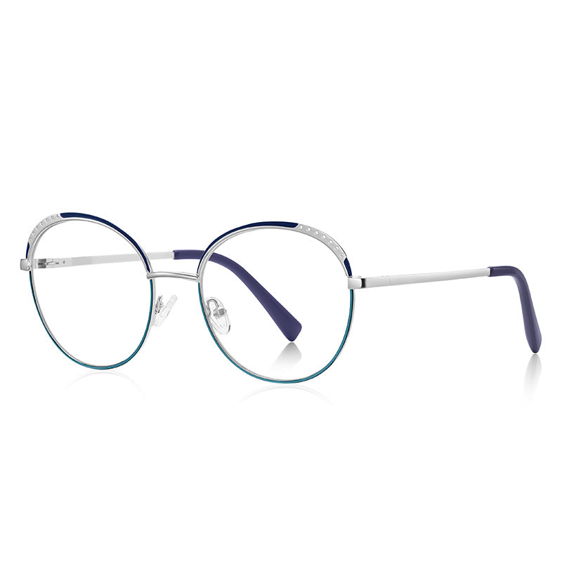 Perforated Brow Round Blue Light Blocking Glasses in Rose Gold with Blush Pink Perforated Brow