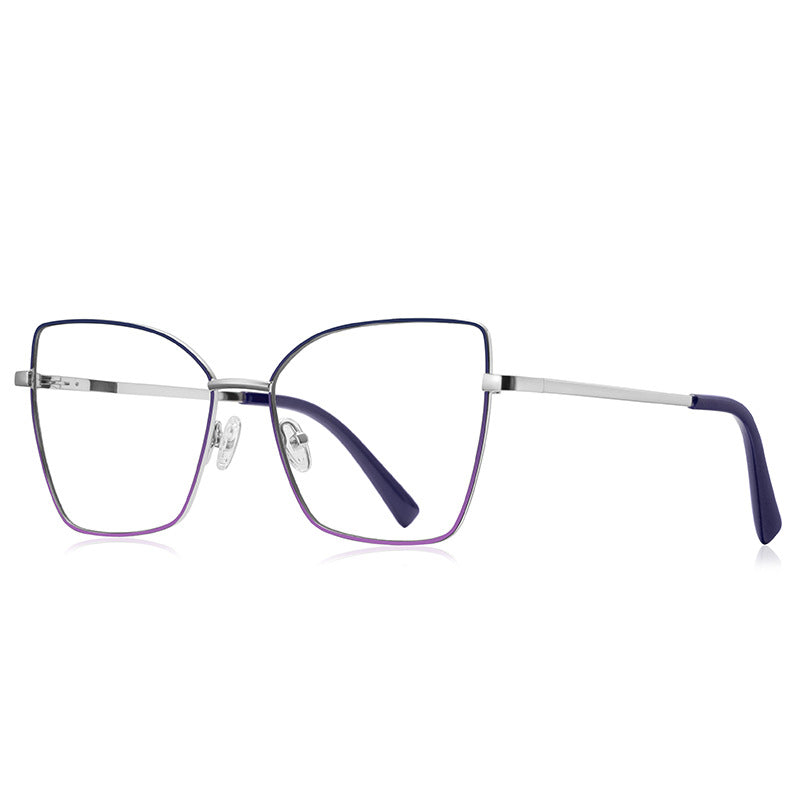 Gradient Rim Metal Butterfly Blue Light Blocking Glasses in Silver Metal with Cobalt Blue to Silver Gradient Rim