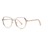 Knotted Temple Geometric Round Blue Light Blocking Glasses in Champagne Nude & Gold