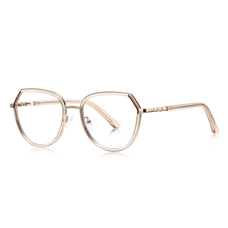 Knotted Temple Geometric Round Blue Light Blocking Glasses in Champagne Nude & Gold