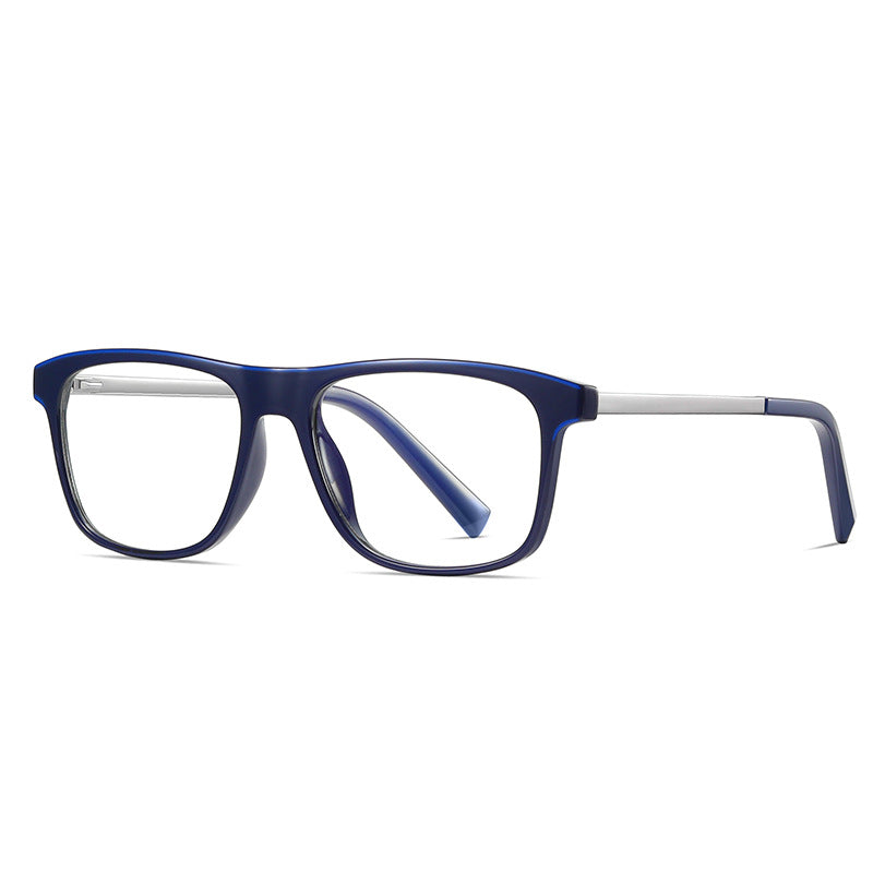 Metal Temple Rectangle Blue Light Blocking Glasses in Midnight Navy & Silver