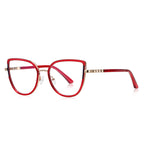 Segmented Temple Metal Cat Eye Blue Light Blocking Glasses in Gold & Crimson Red