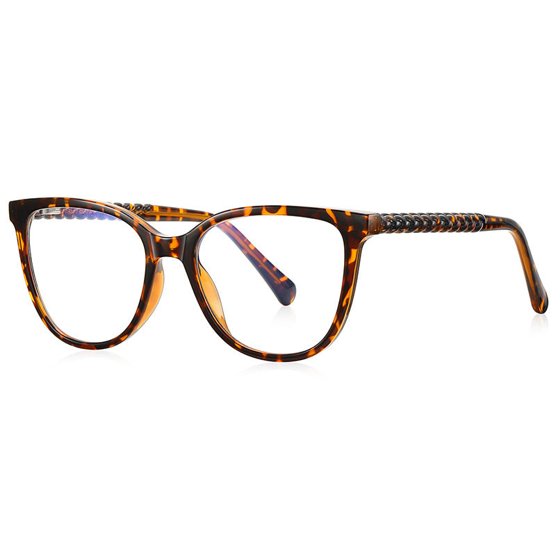 Chain-Link Temple Cat Eye Blue Light Blocking Glasses in Tortoiseshell