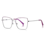 LENSVA Enamel Rim Metal Square Spring Hinge Glasses in Lilac Purple & Silver