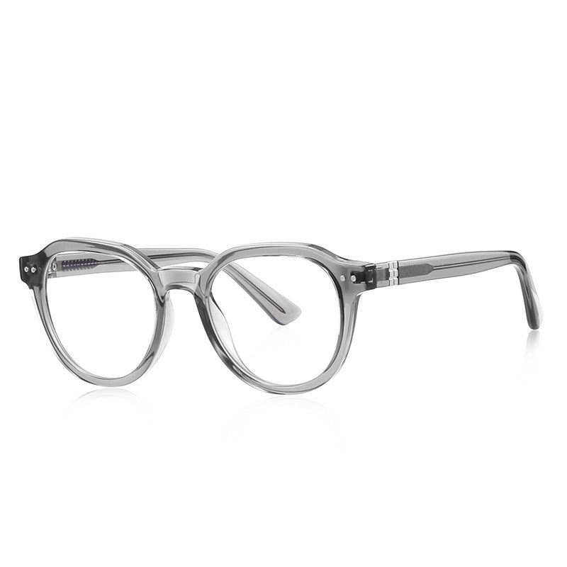 Rounded Pentagon Transparent Acetate Gold Hinge Blue Light Blocking Glasses in Transparent Grey