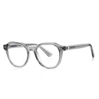 Rounded Pentagon Transparent Acetate Gold Hinge Blue Light Blocking Glasses in Transparent Grey