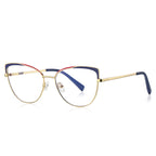 Striped Brow Butterfly Blue Light Blocking Glasses in Gold with Navy & Red Striped Brow