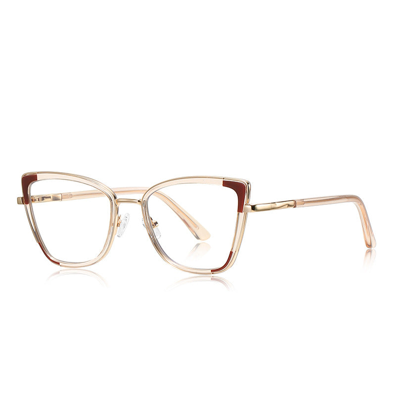 Corner Accent Cat Eye Blue Light Blocking Glasses in Champagne & Burgundy