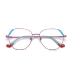 Pyramid Corner Metal Geometric Spring Hinge Blue Light Blocking Glasses in Metallic Rose and Turquoise with Red Dipped Tips
