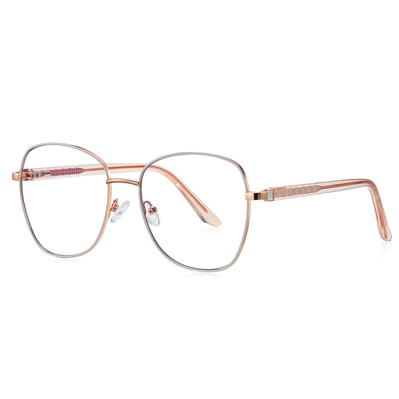 Ladder Temple Square Spring Hinge Blue Light Blocking Glasses in Cobalt Blue with Silver Bridge