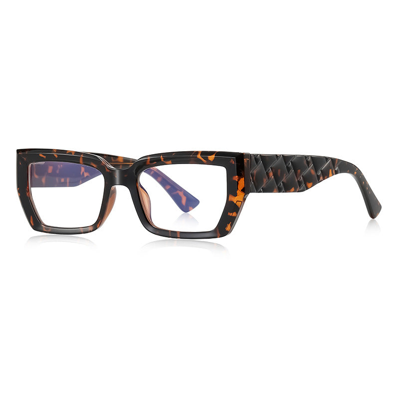 Woven Temple Square Blue Light Blocking Glasses in Amber Leopard Tortoiseshell
