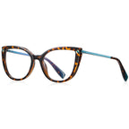 Two-Tone Metal Temple Cat Eye Blue Light Blocking Glasses in Tortoiseshell & Teal