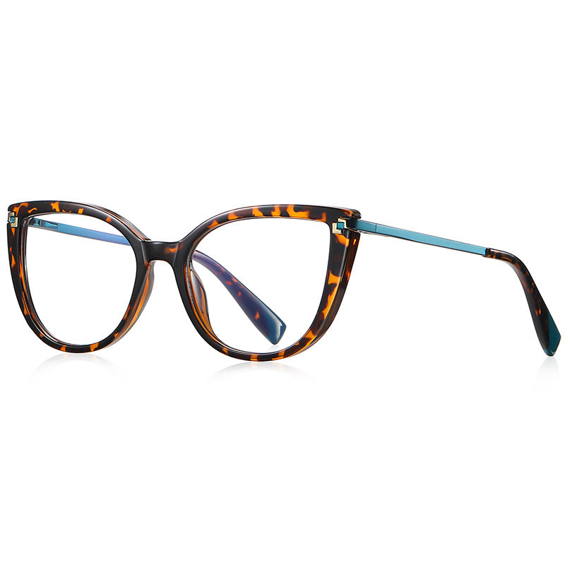 Two-Tone Metal Temple Cat Eye Blue Light Blocking Glasses in Tortoiseshell & Teal