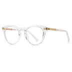 Ribbed Bar Round Blue Light Blocking Glasses in Crystal Clear Transparent with Gold Ribbed Bar Accents