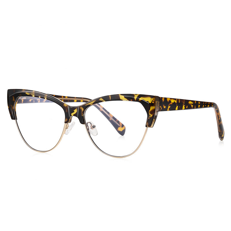 Faceted Browline Cat Eye Spring Hinge Blue Light Blocking Glasses in Amber Tortoiseshell and Gold