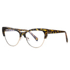 Faceted Browline Cat Eye Spring Hinge Blue Light Blocking Glasses in Amber Tortoiseshell and Gold
