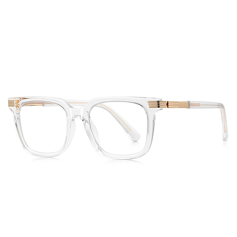 Fluted Bar Square Blue Light Blocking Glasses in Crystal Clear with Gold Fluted Bars