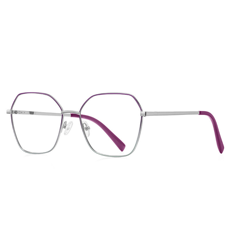 Enamel Rim Metal Butterfly Blue Light Blocking Glasses in Silver with Purple Rim