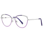 Beaded Brow Cat Eye Spring Hinge Blue Light Blocking Glasses in Royal Purple with Silver Frame