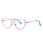 LENSVA Winged Wire Cat Eye Spring Hinge Glasses in Fuchsia Pink & Cyan