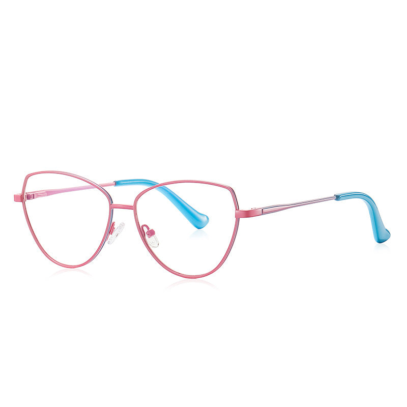 LENSVA Winged Wire Cat Eye Spring Hinge Glasses in Fuchsia Pink & Cyan