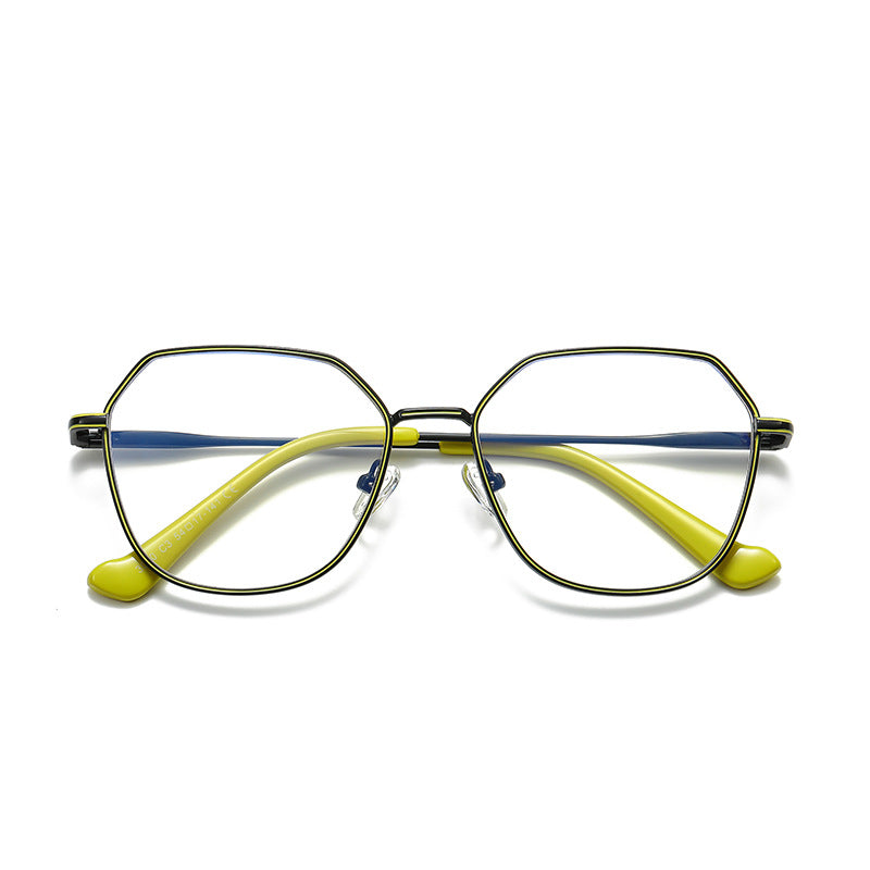 Enamel Rim Octagon Metal Blue Light Blocking Glasses in Black & Lime Yellow