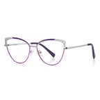 Rhinestone Wing Metal Cat Eye Spring Hinge Blue Light Blocking Glasses in Silver and Royal Purple