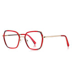 Corner Accent Square Blue Light Blocking Glasses in Gold &amp; Red with Black Accents