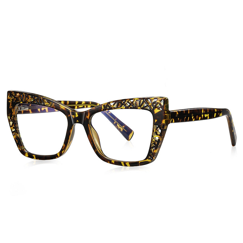 Cutout Lattice Cat Eye Blue Light Blocking Glasses in Amber Leopard Tortoiseshell