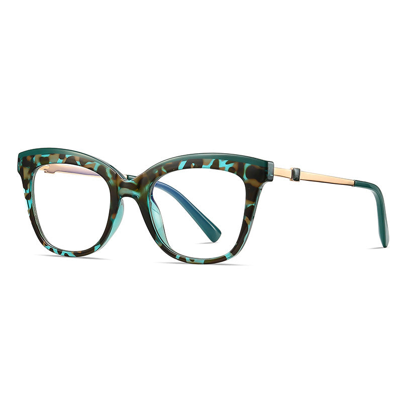 Two-Tone Brow Butterfly Blue Light Blocking Glasses in Camo Tortoiseshell & Green Brow