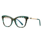 Two-Tone Brow Butterfly Blue Light Blocking Glasses in Camo Tortoiseshell & Green Brow
