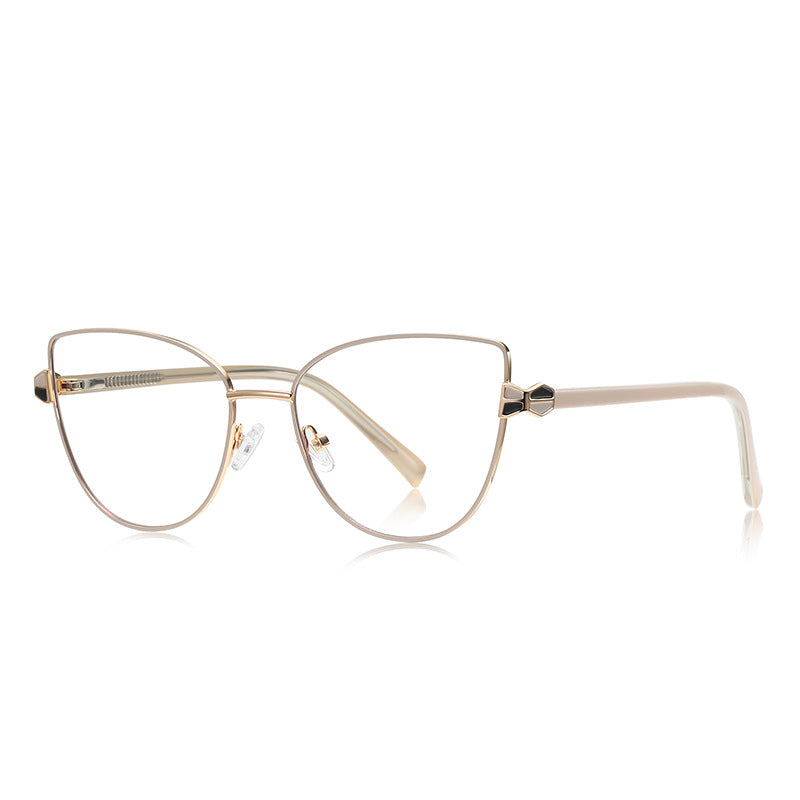 Hourglass Hinge Metal Cat Eye Blue Light Blocking Glasses in Champagne Light Gold