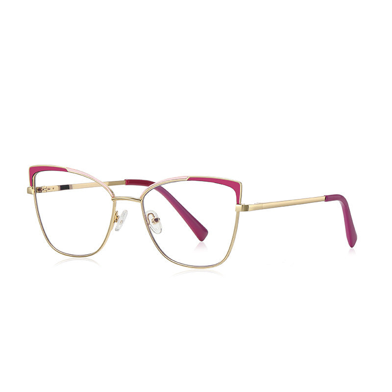 Pinstripe Brow Butterfly Blue Light Blocking Glasses in Gold with Pink & White Brow