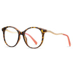 Wavy Metal Temple Round Blue Light Blocking Glasses in Amber Leopard Tortoiseshell & Gold