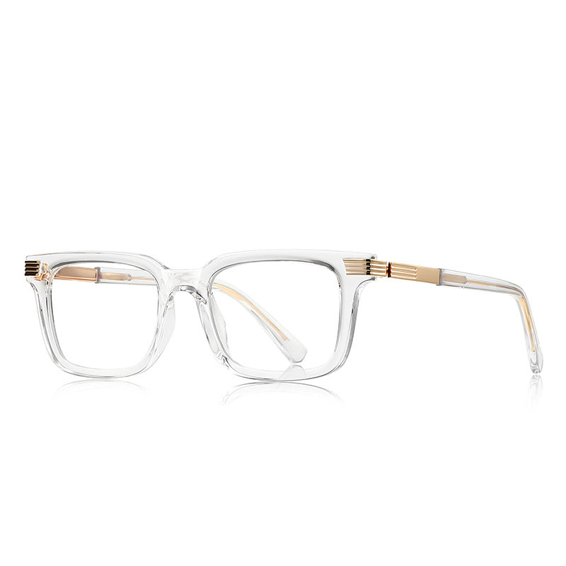 Ribbed Bar Square Blue Light Blocking Glasses in Crystal Clear with Gold Ribbed Bars