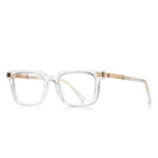 Ribbed Bar Square Blue Light Blocking Glasses in Crystal Clear with Gold Ribbed Bars