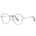 Gradient Rim Metal Round Blue Light Blocking Glasses in Silver Metal with Cobalt Blue to Silver Gradient Rim