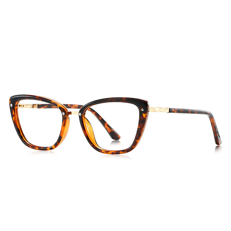 Gold Brow Trim Cat Eye Blue Light Blocking Glasses in Amber Leopard Tortoiseshell