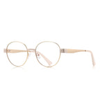 Accent Block Metal Round Blue Light Blocking Glasses in Pale Gold & Cream Ivory