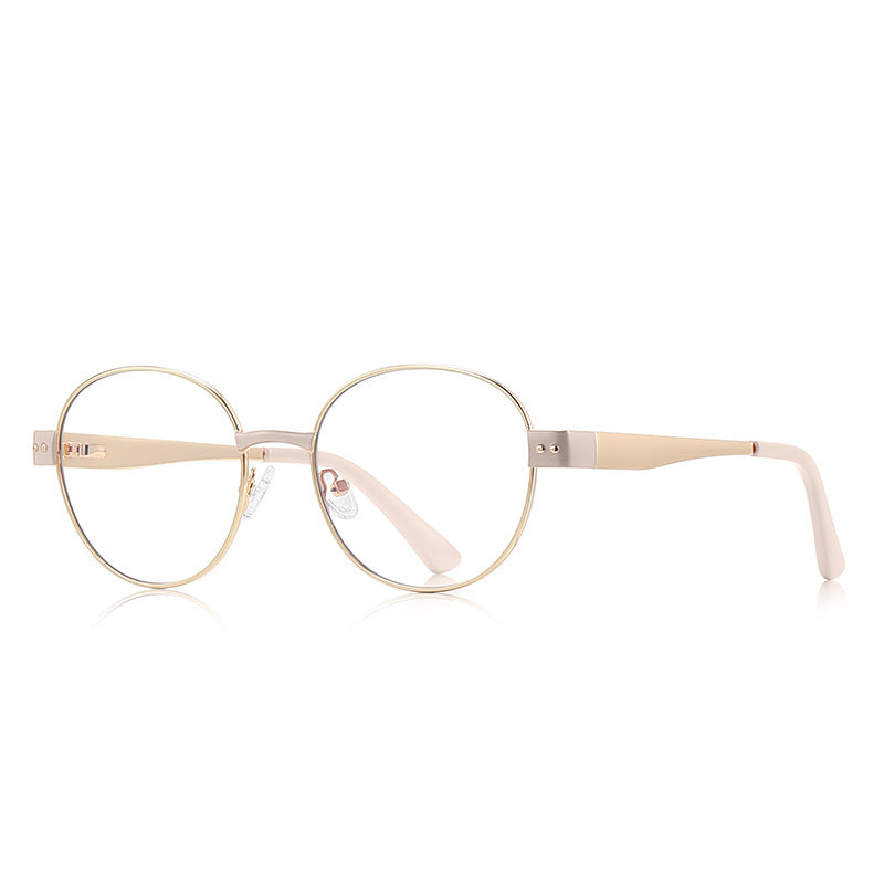 Accent Block Metal Round Blue Light Blocking Glasses in Pale Gold & Cream Ivory