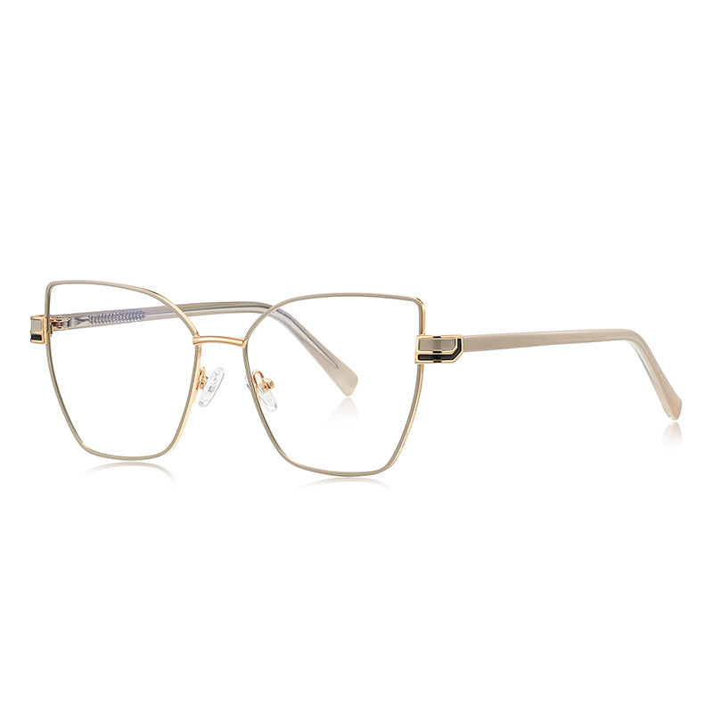 Geometric Metal Cat Eye Blue Light Blocking Glasses in Champagne Gold