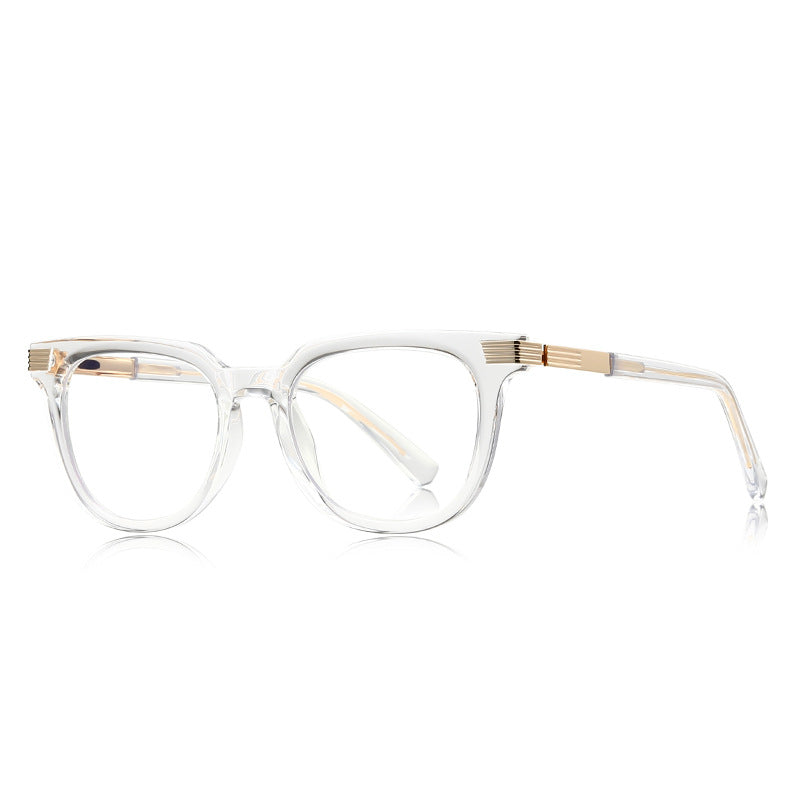 Fluted Hinge Square Blue Light Blocking Glasses in Crystal Clear & Gold