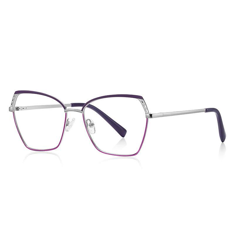 Perforated Wing Butterfly Blue Light Blocking Glasses in Silver with Purple & Magenta Wingtips