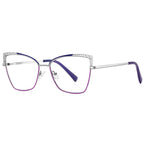 Filigree Wing Butterfly Blue Light Blocking Glasses in Silver with Royal Purple Brow