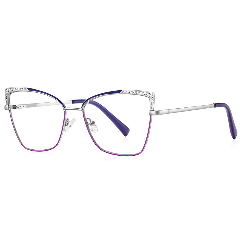 Filigree Wing Butterfly Blue Light Blocking Glasses in Silver with Royal Purple Brow