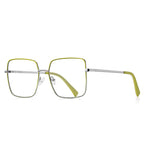 Slim Metal Square Blue Light Blocking Glasses in Silver with Lime Green Enamel Rim