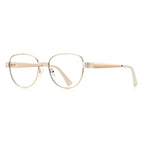 Dual Rivet Metal Round Blue Light Blocking Glasses in Pale Gold & Cream White