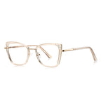 Pavé Corner Cat Eye Blue Light Blocking Glasses in Blush Pink Crystal with Gold Bridge & Pavé Corners