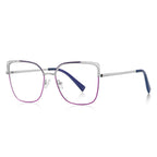 Filigree Corner Metal Butterfly Spring Hinge Blue Light Blocking Glasses in Polished Silver and Midnight Navy with Magenta Accent